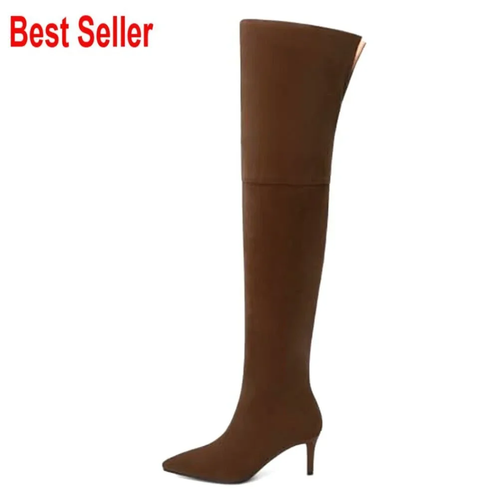 Thigh High Boots Over the Knee Stiletto Heel Wide Calf Side Zipper